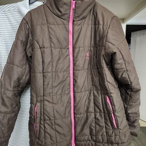 Browning Kids Puffer Jacket in Brown with Pink Trim